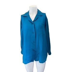 SCNY M 100% silk bright royal blue button up shirt long sleeve